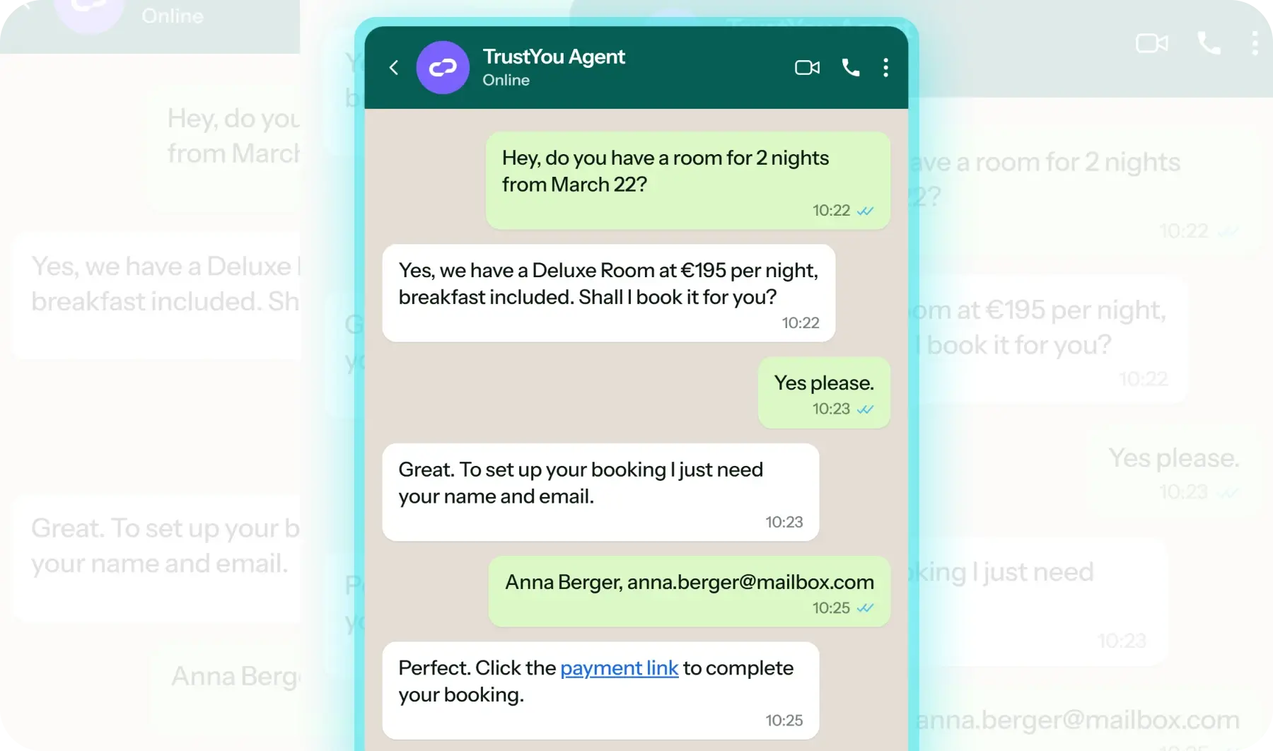 TrustYou Agent WhatsApp AI booking conversation